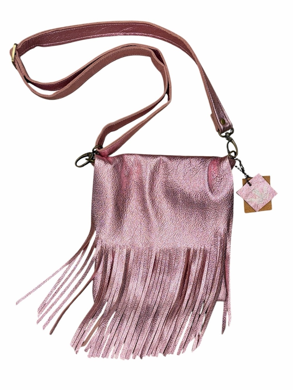Handmade Metallic Leather Fringe Crossbody Bag
